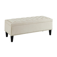 OSP Home Furnishings AST-X12 Aster Storage Ottoman with Dark Espresso Legs in Oyster Velvet Fabric